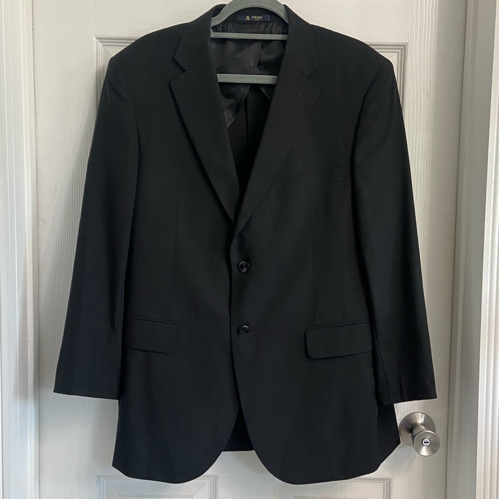Ergo Italy Black Tailored Sport Coat Blazer Wool Size Large Super 170’s